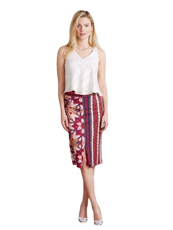 Anthropologie Dresses & Skirts - Anthropologie Maeve Marala Soft Knit Midi Pencil Skirt Berry Floral Size S Boho